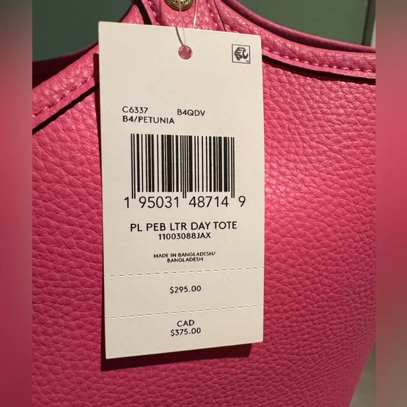 NWT - COACH Polished Pebble Leather Day Tote Petunia One Size - Picture 11 of 11